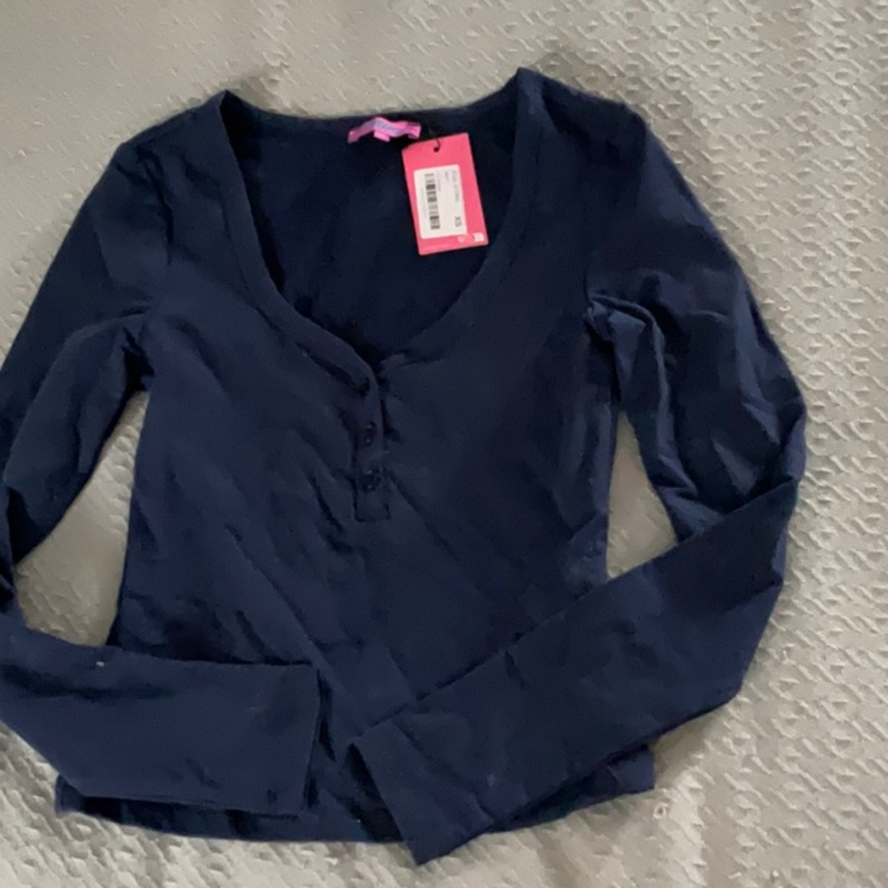 Edikted Dark Blue Long Sleeve Henley Top XS New with Tags